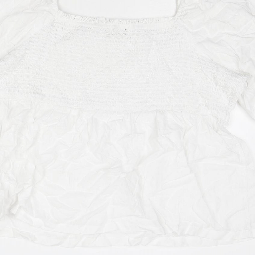 Marks and Spencer Womens White Linen Basic Blouse Size 24 Square Neck - Peplum