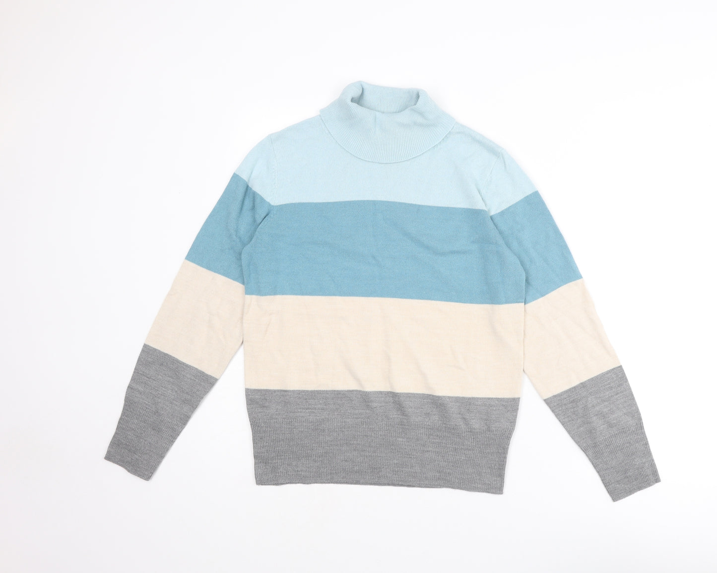 Marks and Spencer Womens Multicoloured High Neck Striped Acrylic Pullover Jumper Size 10 Pullover