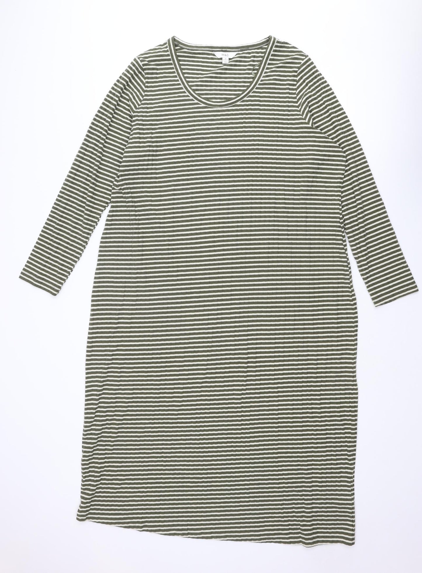 Marks and Spencer Womens Green Striped Polyester A-Line Size 24 Round Neck Pullover