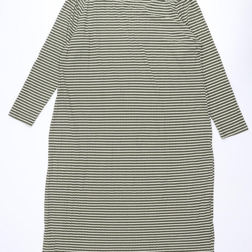 Marks and Spencer Womens Green Striped Polyester A-Line Size 24 Round Neck Pullover