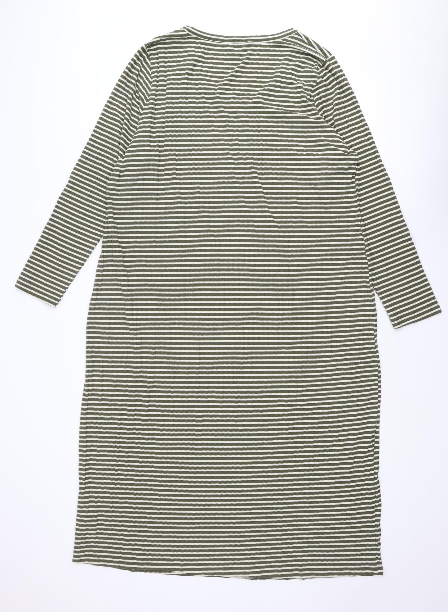Marks and Spencer Womens Green Striped Polyester A-Line Size 24 Round Neck Pullover