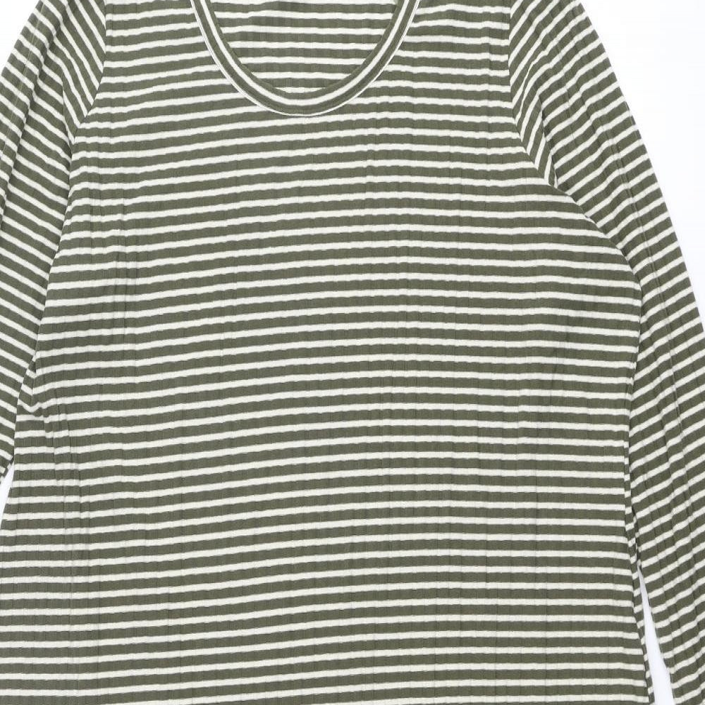 Marks and Spencer Womens Green Striped Polyester A-Line Size 24 Round Neck Pullover
