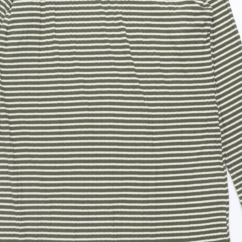 Marks and Spencer Womens Green Striped Polyester A-Line Size 24 Round Neck Pullover