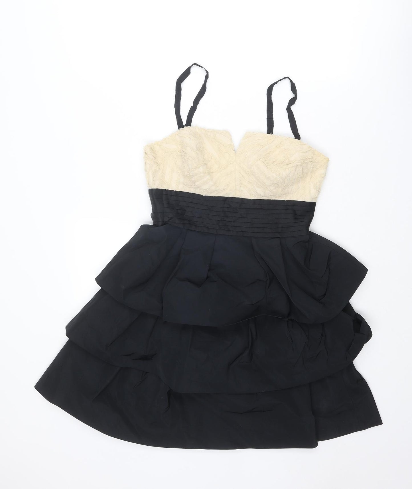 BCBGMAXAZRIA Womens Black Polyester A-Line Size 12 Square Neck Zip