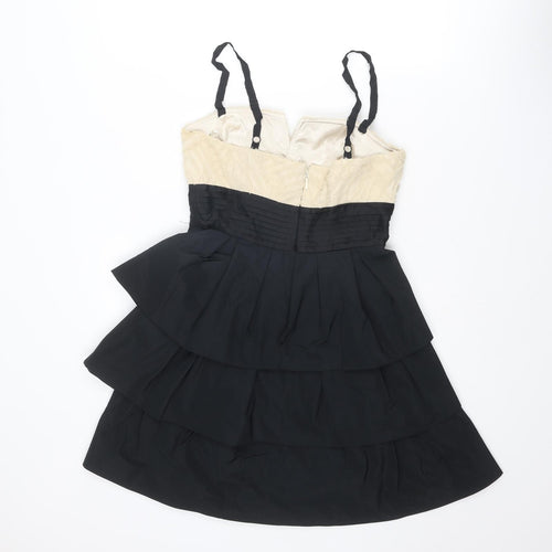 BCBGMAXAZRIA Womens Black Polyester A-Line Size 12 Square Neck Zip