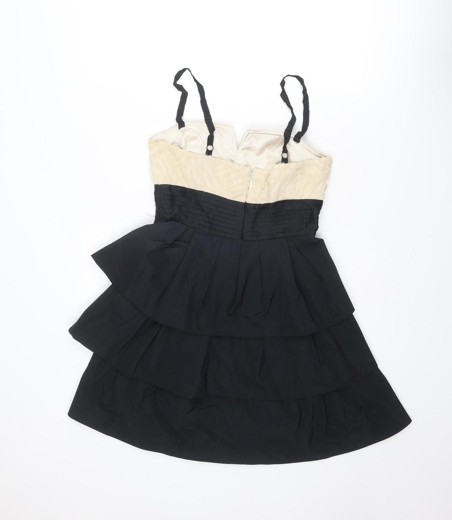 BCBGMAXAZRIA Womens Black Polyester A-Line Size 12 Square Neck Zip