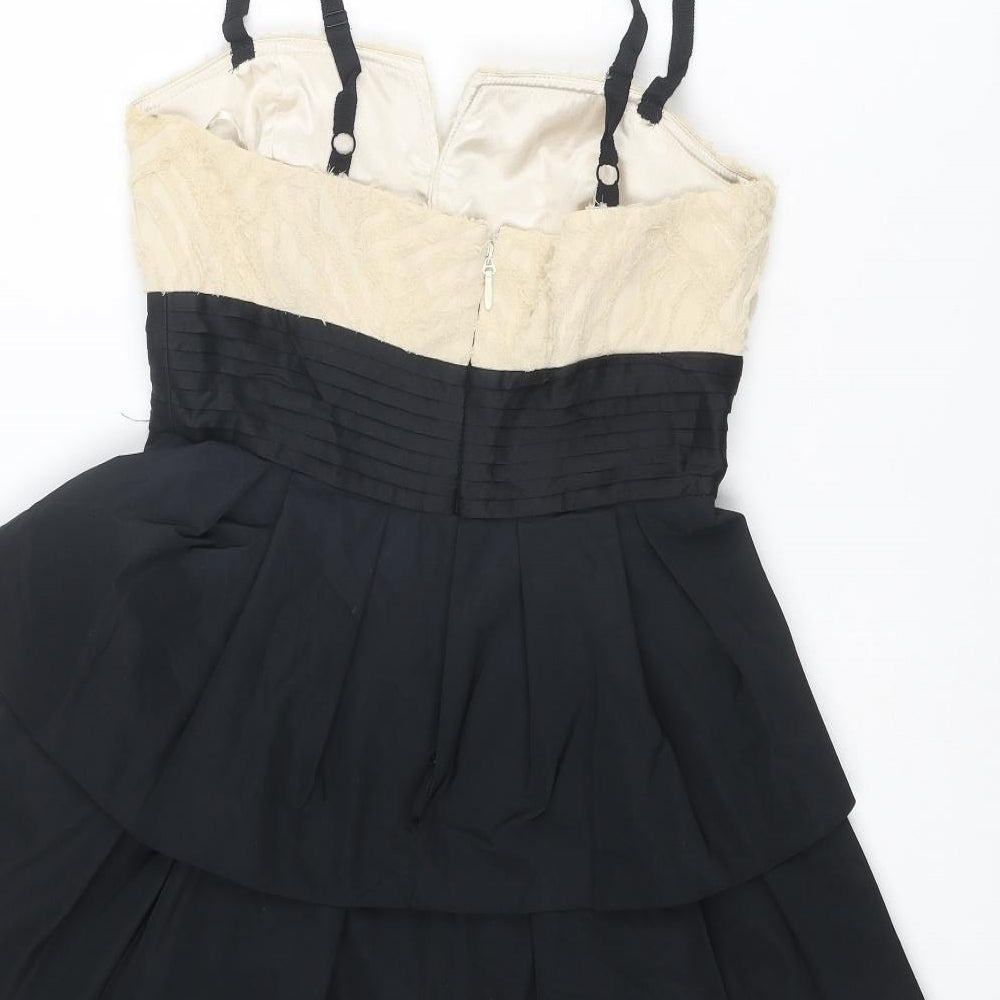 BCBGMAXAZRIA Womens Black Polyester A-Line Size 12 Square Neck Zip