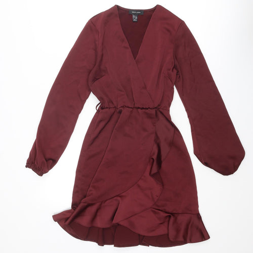 New Look Womens Red Polyester A-Line Size 6 V-Neck Pullover