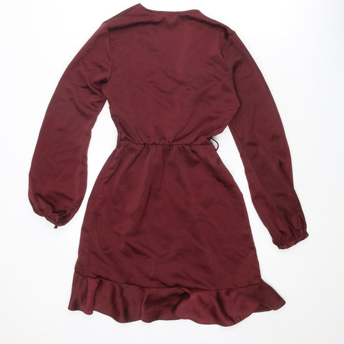 New Look Womens Red Polyester A-Line Size 6 V-Neck Pullover