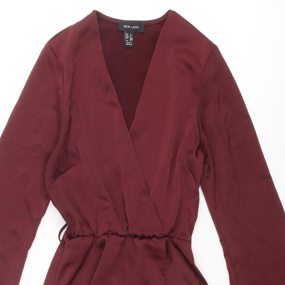 New Look Womens Red Polyester A-Line Size 6 V-Neck Pullover