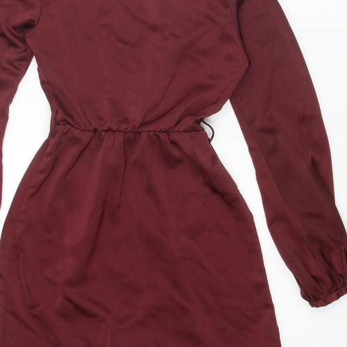 New Look Womens Red Polyester A-Line Size 6 V-Neck Pullover