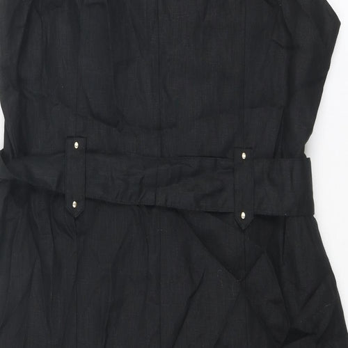Marks and Spencer Womens Black Linen Tank Dress Size 18 Round Neck Button
