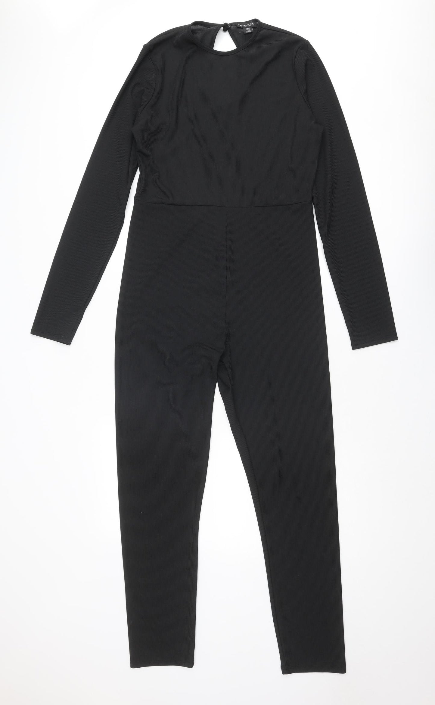 PRETTYLITTLETHING Womens Black Polyester Jumpsuit One-Piece Size 16 L29 in Button