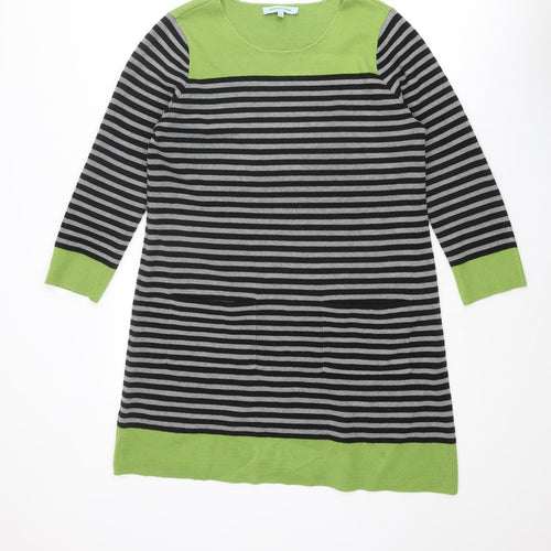 Dickens & Jones Womens Multicoloured Striped Acrylic Jumper Dress Size 14 Boat Neck Pullover