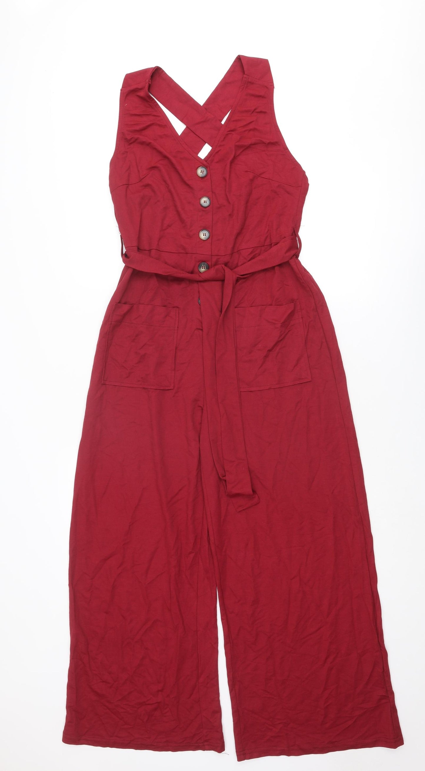 Warehouse Womens Red Viscose Jumpsuit One-Piece Size 12 L28 in Button