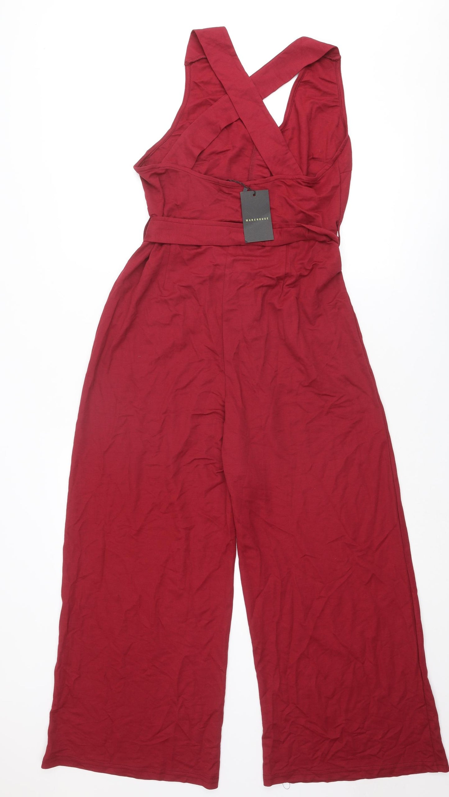 Warehouse Womens Red Viscose Jumpsuit One-Piece Size 12 L28 in Button