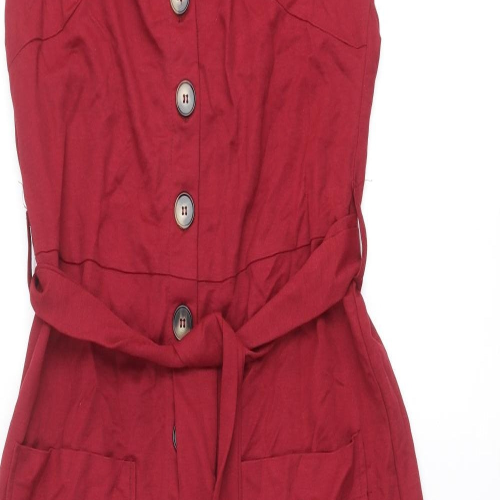 Warehouse Womens Red Viscose Jumpsuit One-Piece Size 12 L28 in Button