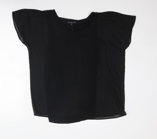 Front view of Design History women’s black polyester basic blouse, size L, round neck