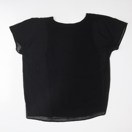 Design History Womens Black Polyester Basic Blouse Size L Round Neck