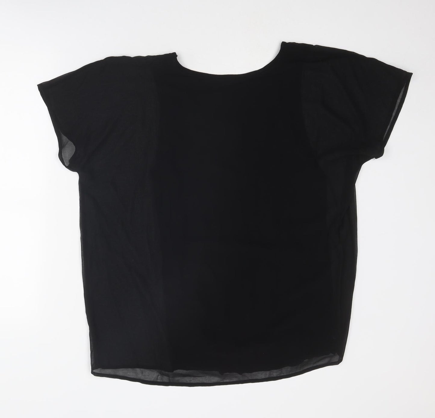 Design History Womens Black Polyester Basic Blouse Size L Round Neck