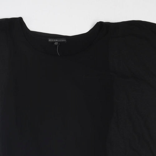 Design History Womens Black Polyester Basic Blouse Size L Round Neck