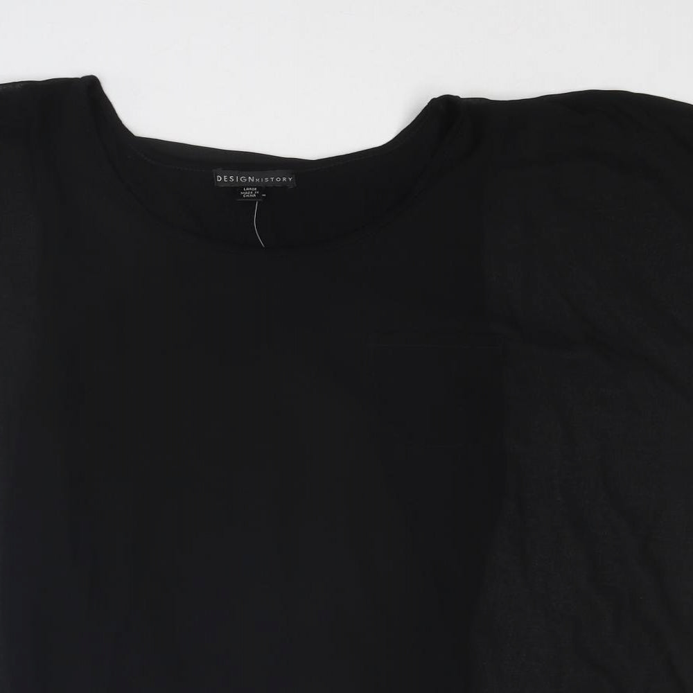 Design History Womens Black Polyester Basic Blouse Size L Round Neck