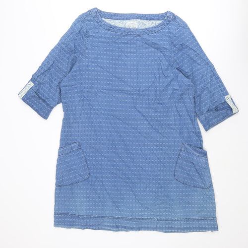 Mistral Womens Blue Geometric Cotton Shift Size 16 Boat Neck Pullover