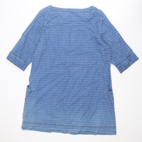 Mistral Womens Blue Geometric Cotton Shift Size 16 Boat Neck Pullover