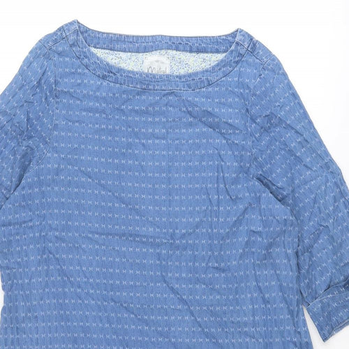 Mistral Womens Blue Geometric Cotton Shift Size 16 Boat Neck Pullover