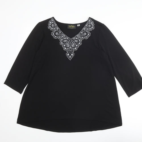 Bob Mackie Womens Black Polyester Basic T-Shirt Size L V-Neck - Neckline Detail