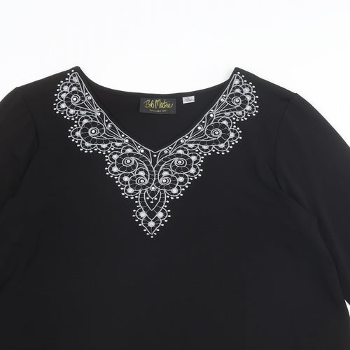 Bob Mackie Womens Black Polyester Basic T-Shirt Size L V-Neck - Neckline Detail