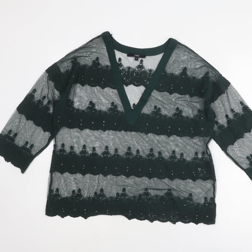 NEXT Womens Green Polyester Basic Blouse Size 12 V-Neck - Crocheted Lace Detail