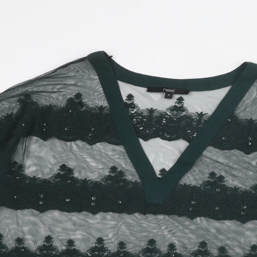 NEXT Womens Green Polyester Basic Blouse Size 12 V-Neck - Crocheted Lace Detail