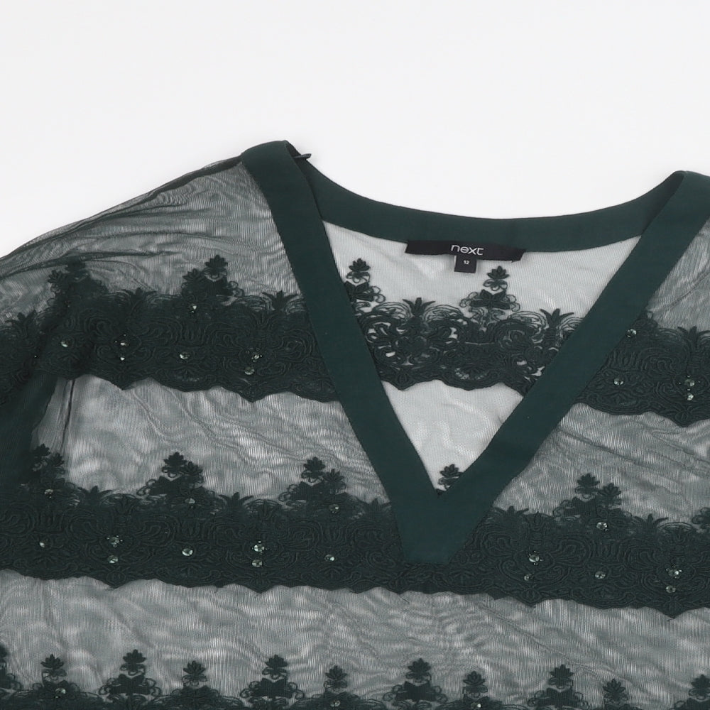 NEXT Womens Green Polyester Basic Blouse Size 12 V-Neck - Crocheted Lace Detail