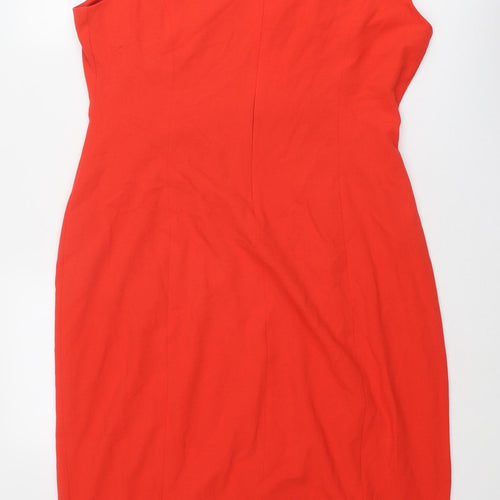 Sosandar Womens Red Polyester Pencil Dress Size 16 V-Neck Zip - Cap Sleeve