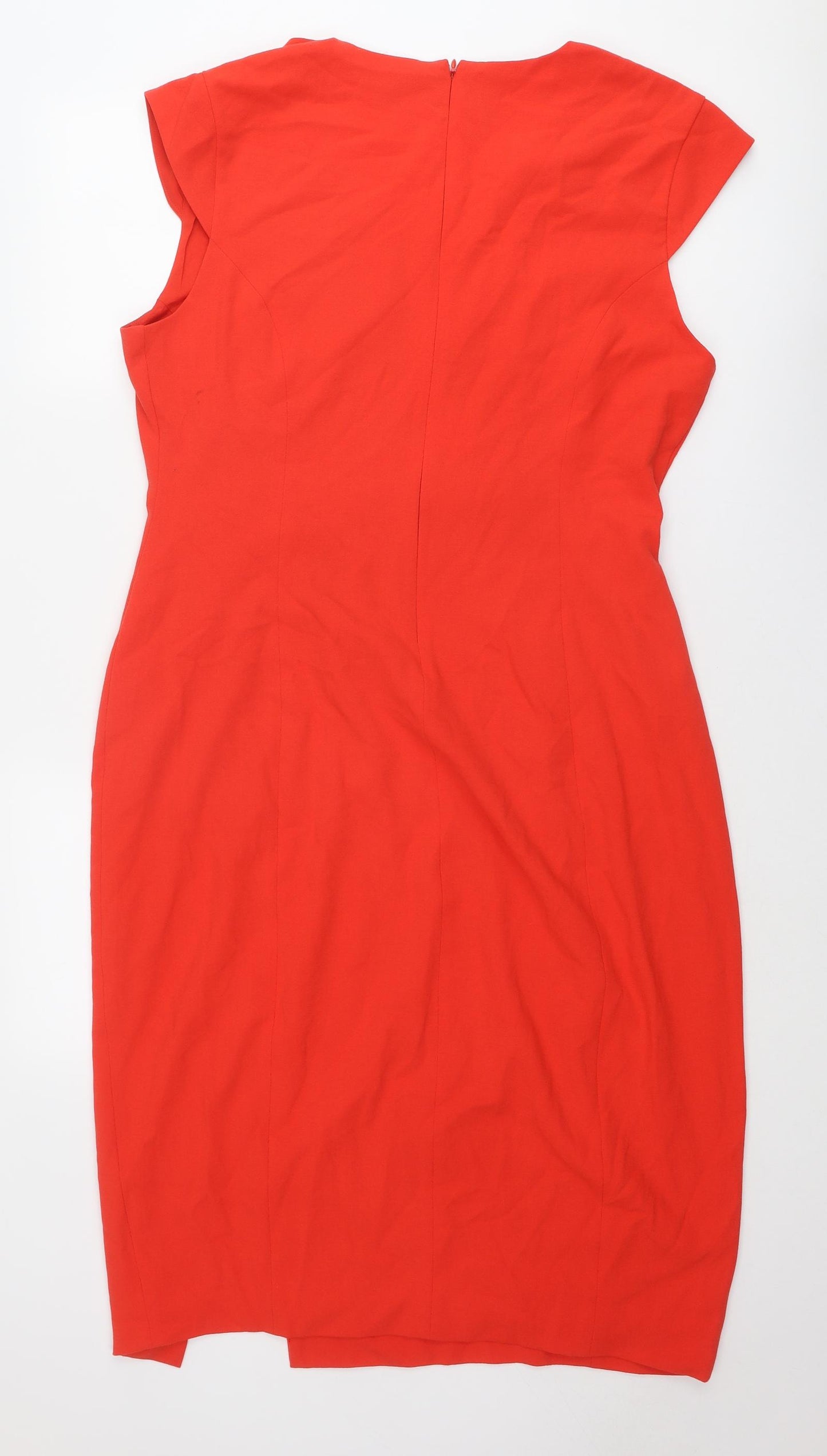 Sosandar Womens Red Polyester Pencil Dress Size 16 V-Neck Zip - Cap Sleeve