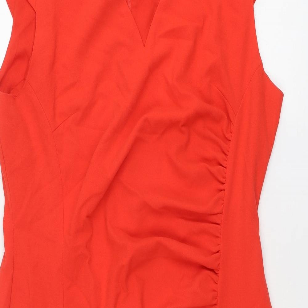 Sosandar Womens Red Polyester Pencil Dress Size 16 V-Neck Zip - Cap Sleeve