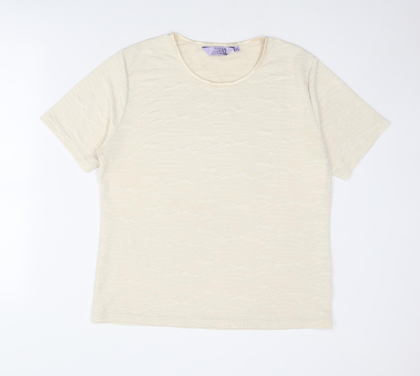 EWM Womens Ivory Polyester Basic T-Shirt Size 14 Round Neck - Size 14-16