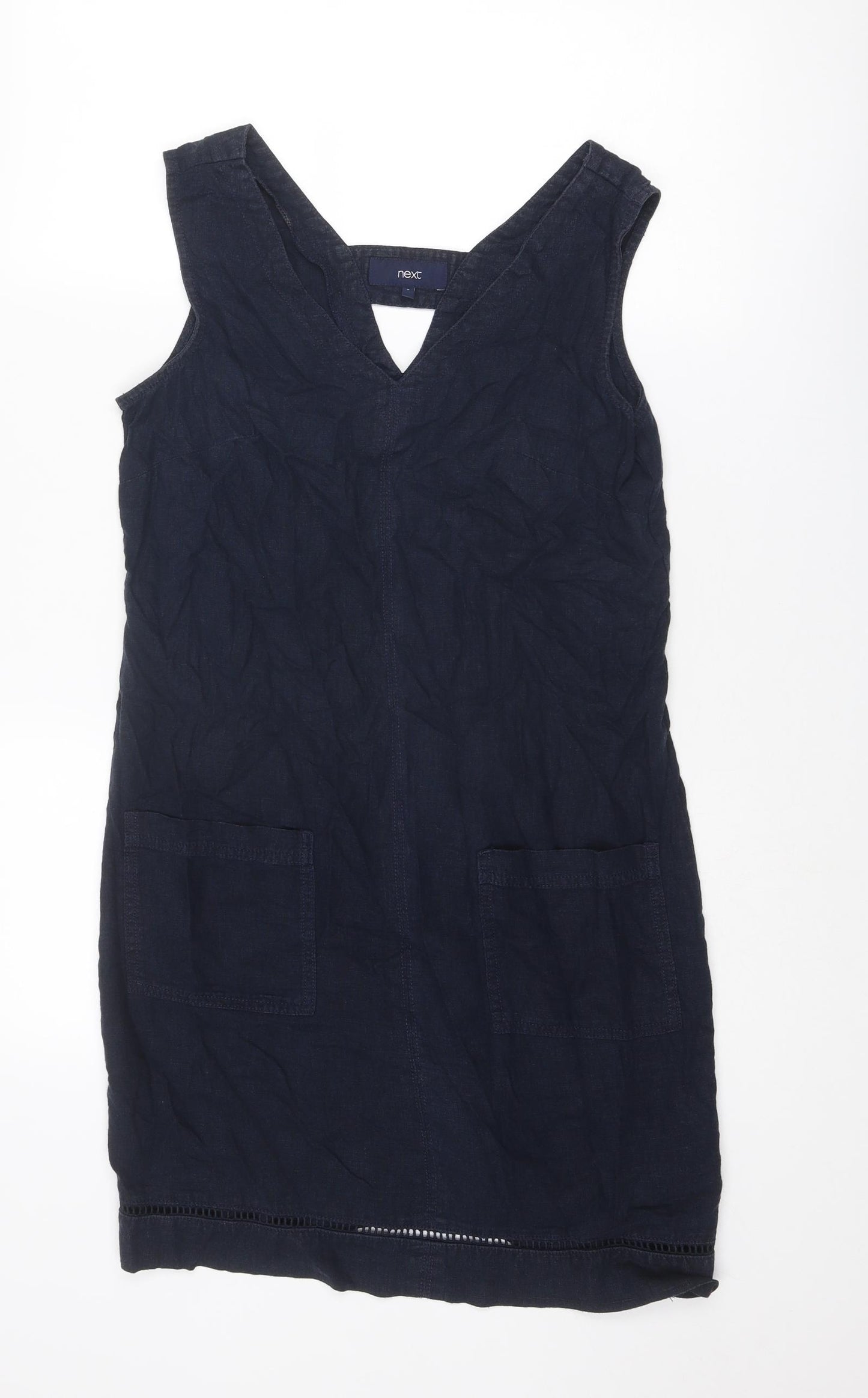 NEXT Womens Blue Linen Shift Size 8 V-Neck Pullover