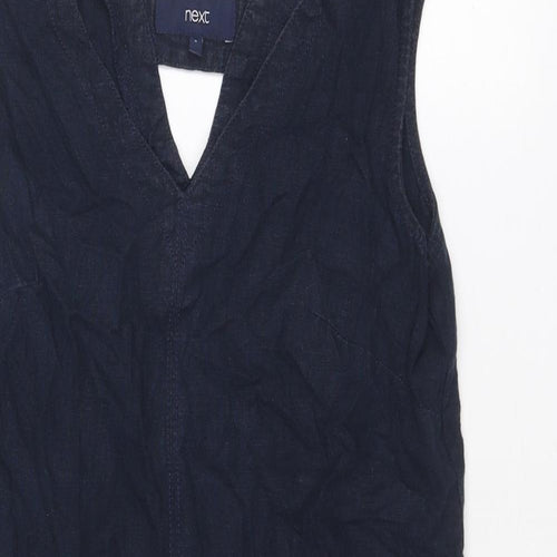 NEXT Womens Blue Linen Shift Size 8 V-Neck Pullover