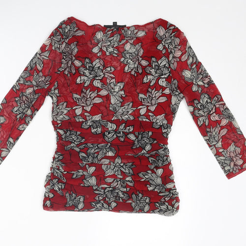 Coast Womens Red Floral Polyester Basic Blouse Size 10 V-Neck