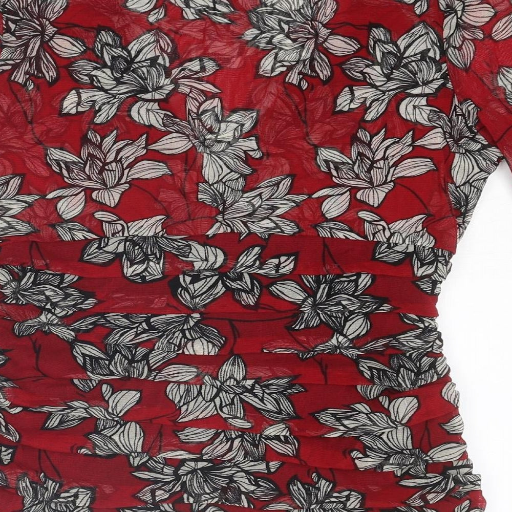 Coast Womens Red Floral Polyester Basic Blouse Size 10 V-Neck