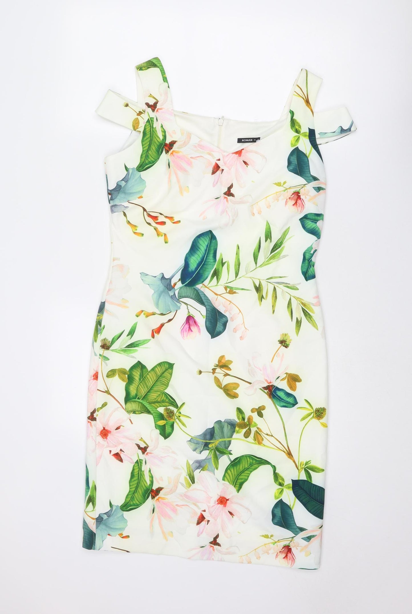 Roman Womens Multicoloured Floral Polyester Pencil Dress Size 12 V-Neck Zip