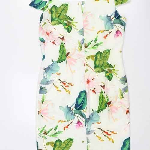 Roman Womens Multicoloured Floral Polyester Pencil Dress Size 12 V-Neck Zip