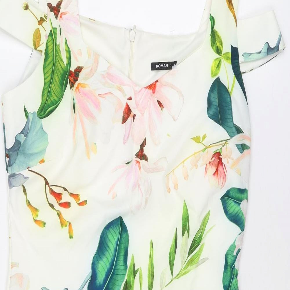 Roman Womens Multicoloured Floral Polyester Pencil Dress Size 12 V-Neck Zip