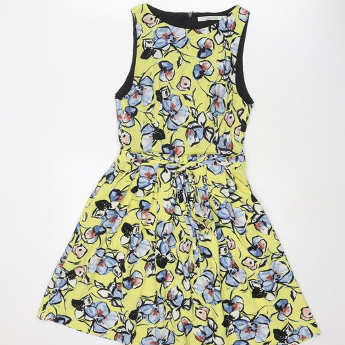 Zara Womens Multicoloured Floral Polyester Skater Dress Size XS Boat Neck Zip