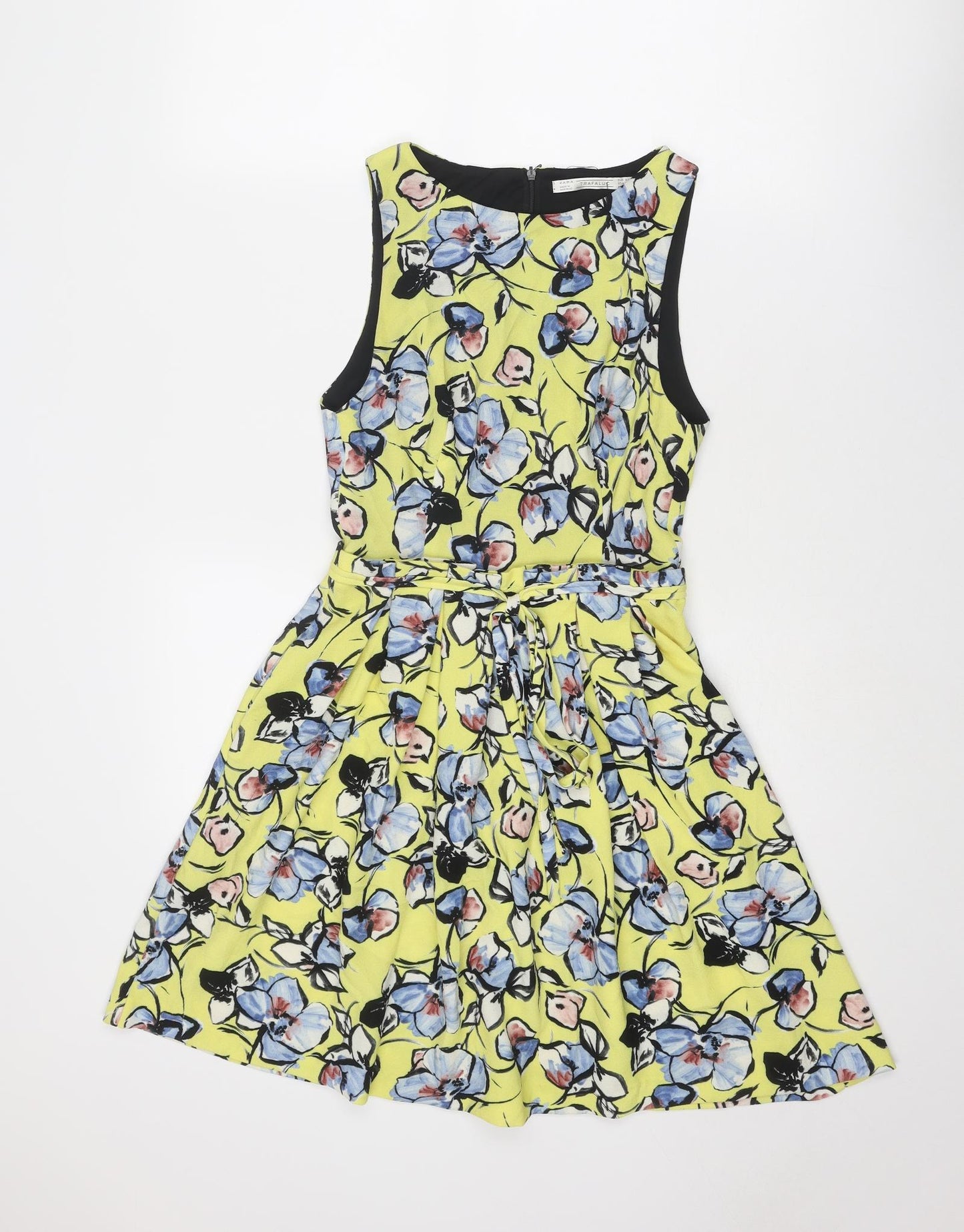 Zara Womens Multicoloured Floral Polyester Skater Dress Size XS Boat Neck Zip