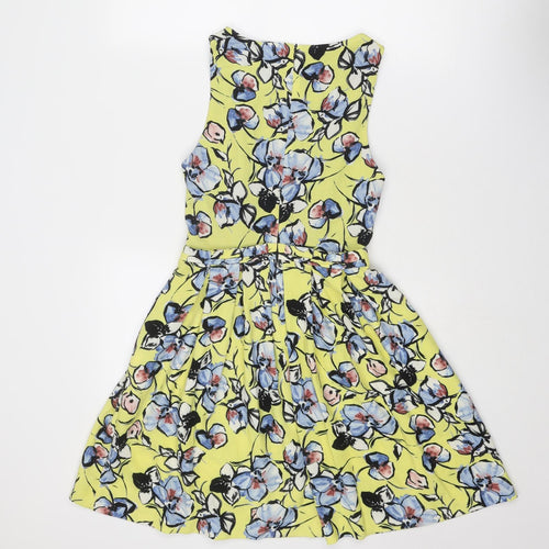 Zara Womens Multicoloured Floral Polyester Skater Dress Size XS Boat Neck Zip