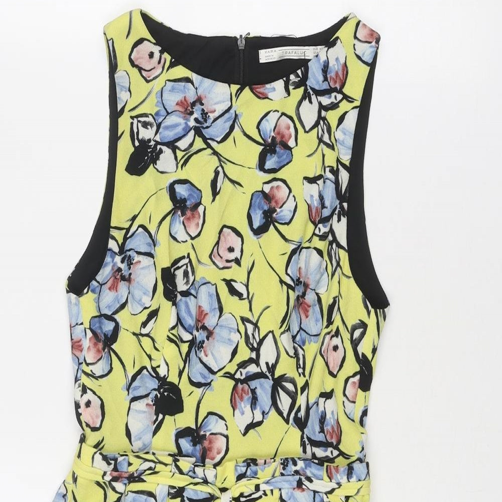 Zara Womens Multicoloured Floral Polyester Skater Dress Size XS Boat Neck Zip