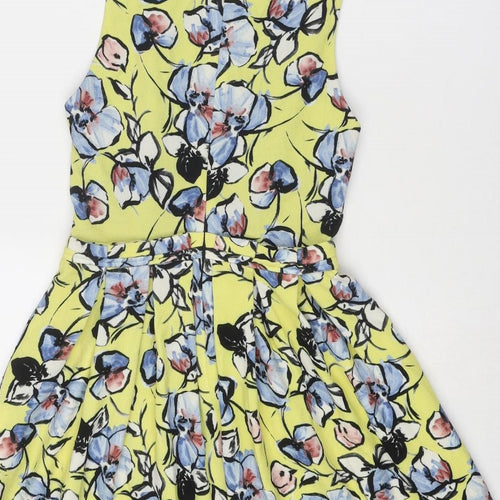 Zara Womens Multicoloured Floral Polyester Skater Dress Size XS Boat Neck Zip